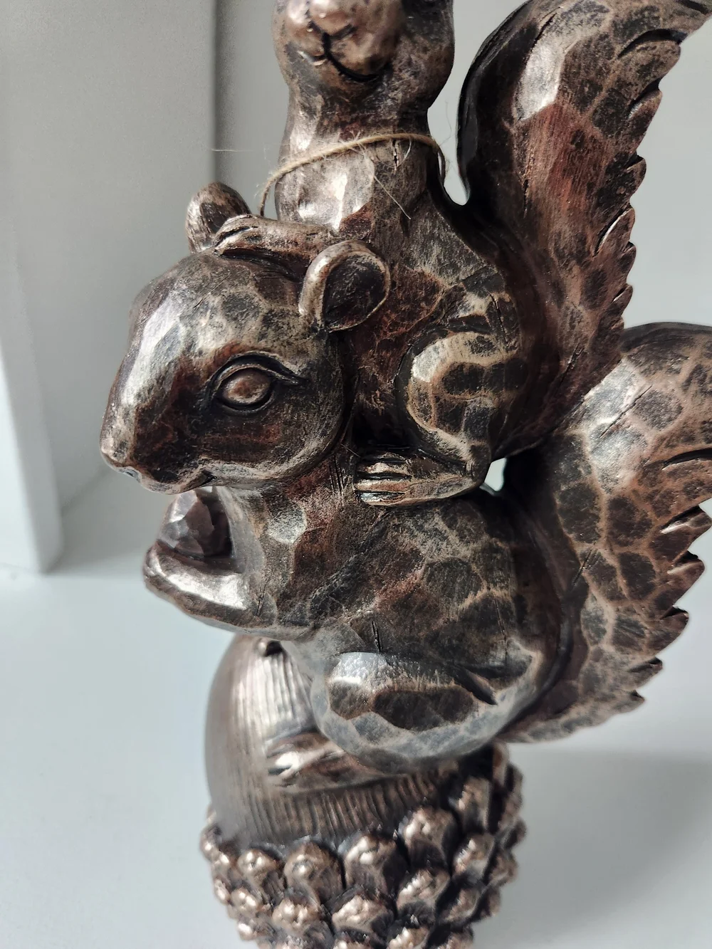Bronze-Tone Twin Squirrel On Top Of Acorn Resin Figurine Decorative Accent 10 In